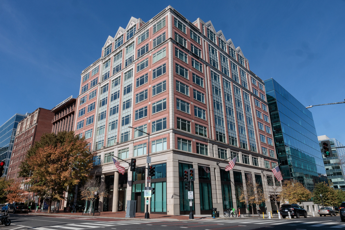 GW's newest acquisition, 2001 Pennsylvania Ave., sits across James Monroe Park on the opposite side of the street as the Western Market building at 2000 Penn. (William Atkins/GW Today)