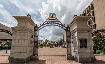 View of Trustees Gate at Kogan Plaza 