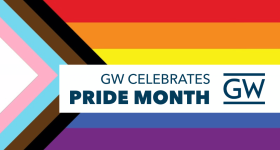 Pride flag with GW logo